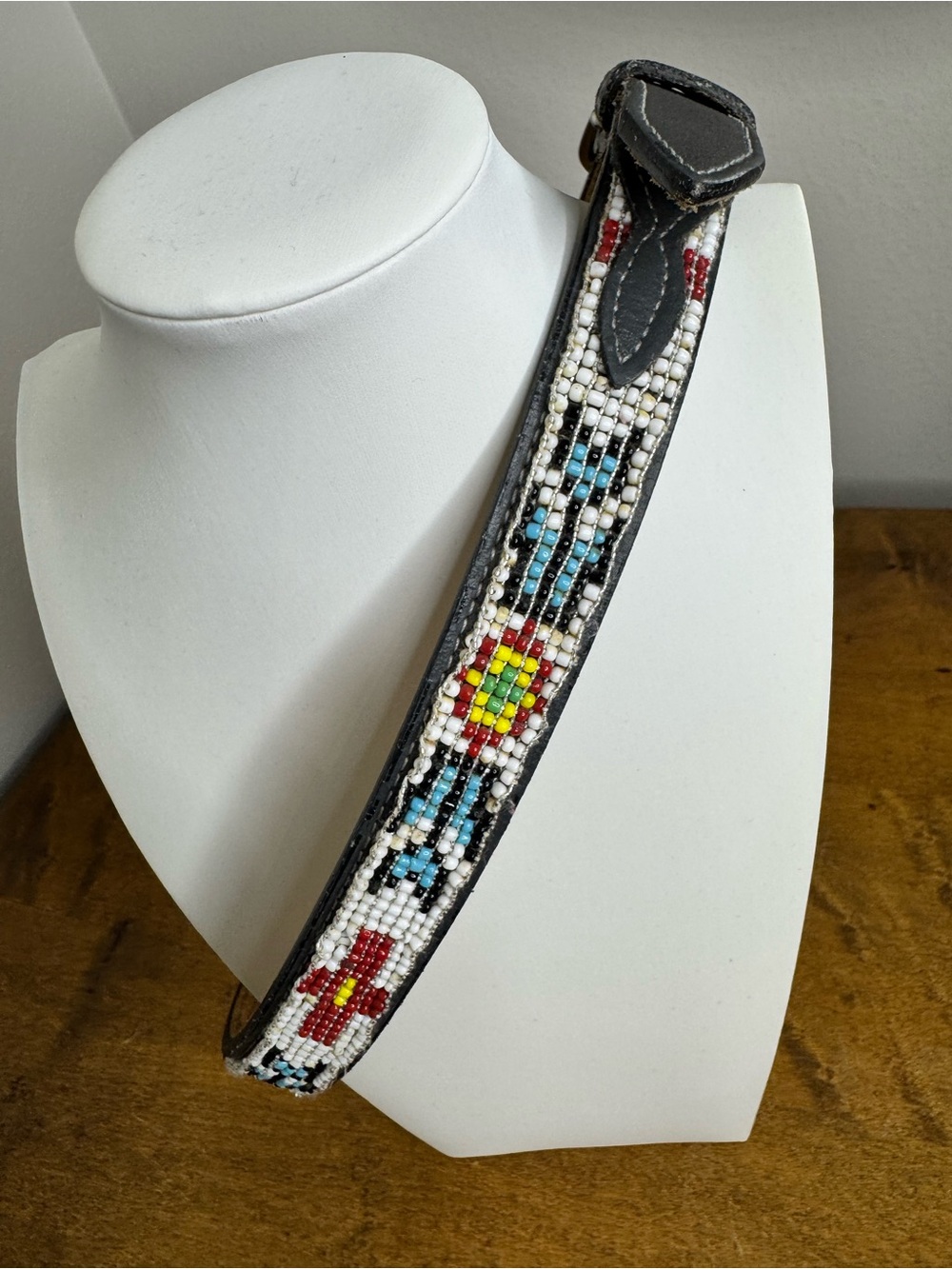 Gray Leather Beaded Belt